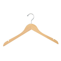 17" Flat Wood Dress & Shirt Hanger w/ Chrome Hook, No Bar (sold in boxes of 100)