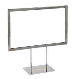 Signholder, Counter Top, 11"W X 7"H, Mtrd Corners, (2) 3"L Stems, Flat Base, Chrome