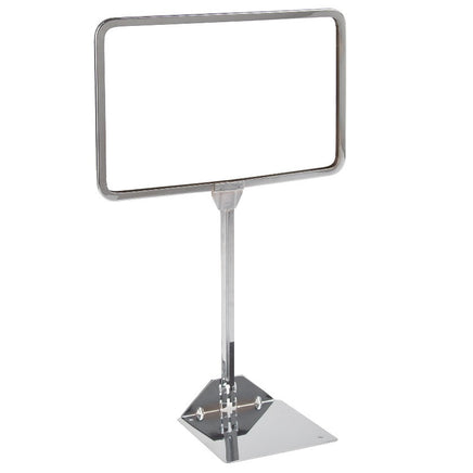 Signholder, Counter Top, 11"W X 7"H, Rnd Corners, 10" Stem, Shovel Base, Chrome