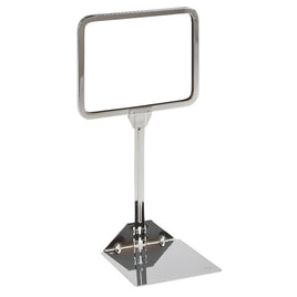 Signholder, Counter Top, 7"W X 5-1/2"H, Rnd Corners, 10" Stem, Shovel Base, Chrome