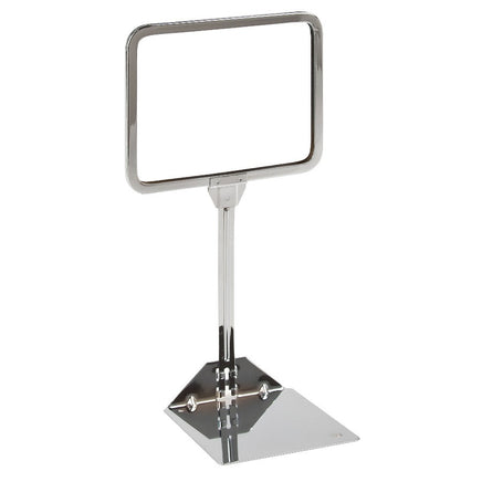 Signholder, Counter Top, 7"W X 5-1/2"H, Rnd Corners, 10" Stem, Shovel Base, Chrome