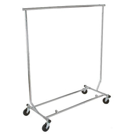 Salesman's Heavy Duty Single Bar Folding Rack, 48" L, 55" - 65" H, Chrome