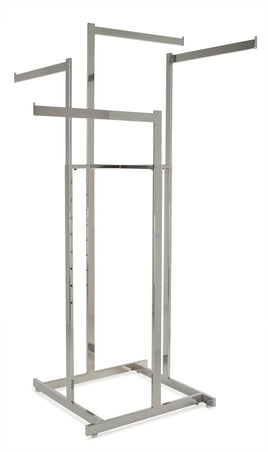 4-Way Hi-Capacity Rack, Rectangular Tube Uprights, W/ 22" Rectangular Tube Straight Arms, Chrome