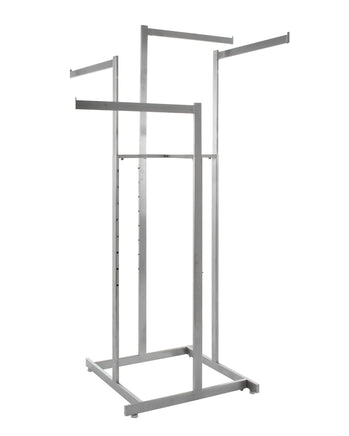 4-Way Hi-Capacity Rack, Rectangular Tube Uprights, W/ 22" Rectangular Tube Straight Arms, Satin Chrome