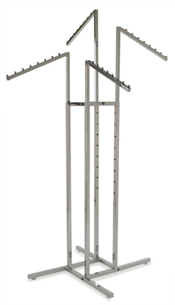 4-Way Rack, Square Tube Uprights, w/ 18" Square Tube Downslant Waterfall Arms, Chrome