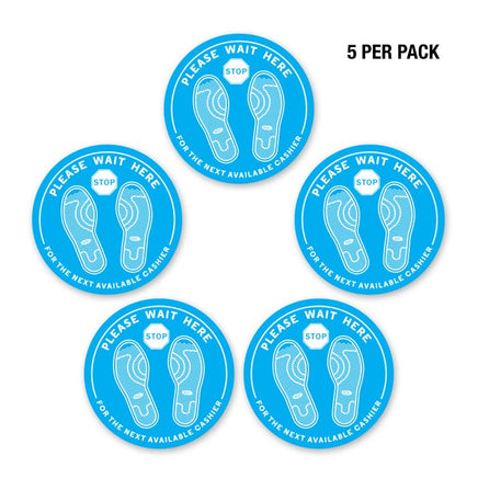 Please Wait Here - PPE Floor Decal - 12"Diameter - Pack of 5